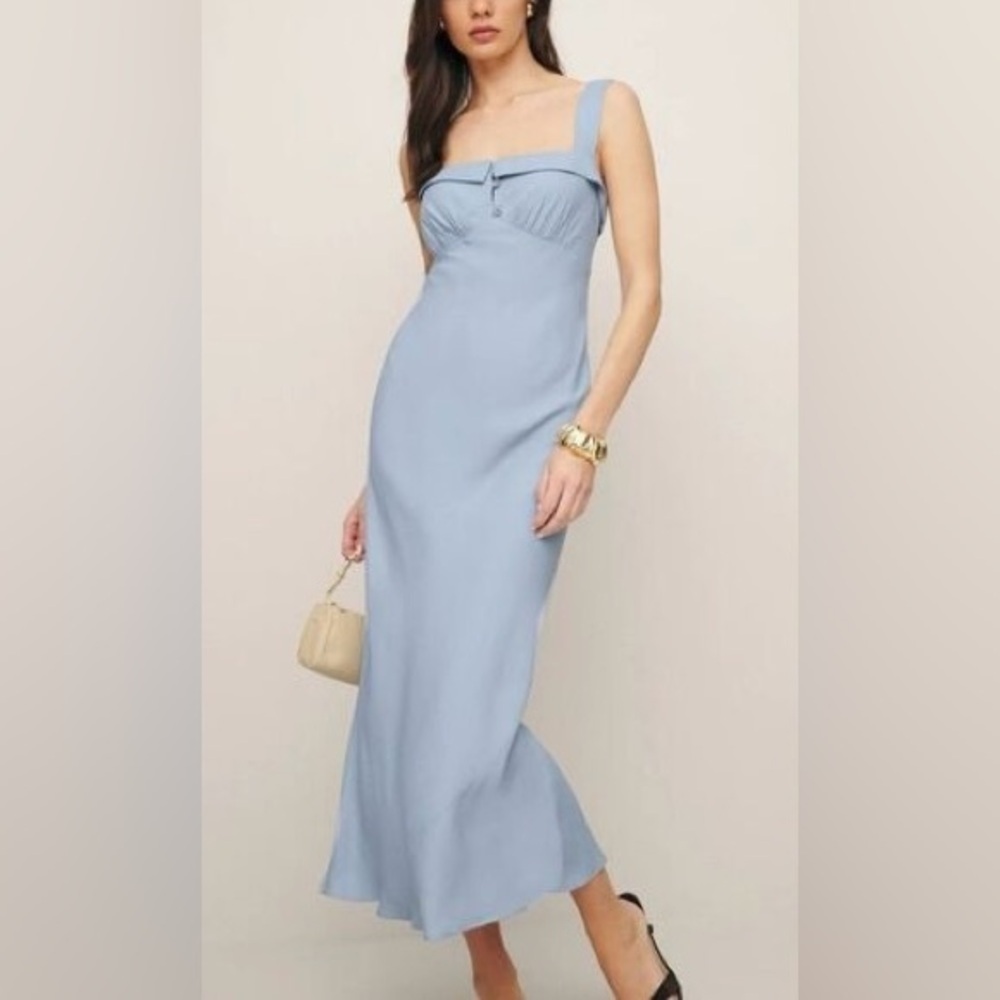 Reformation Light Blue Square Neck Slip Dress